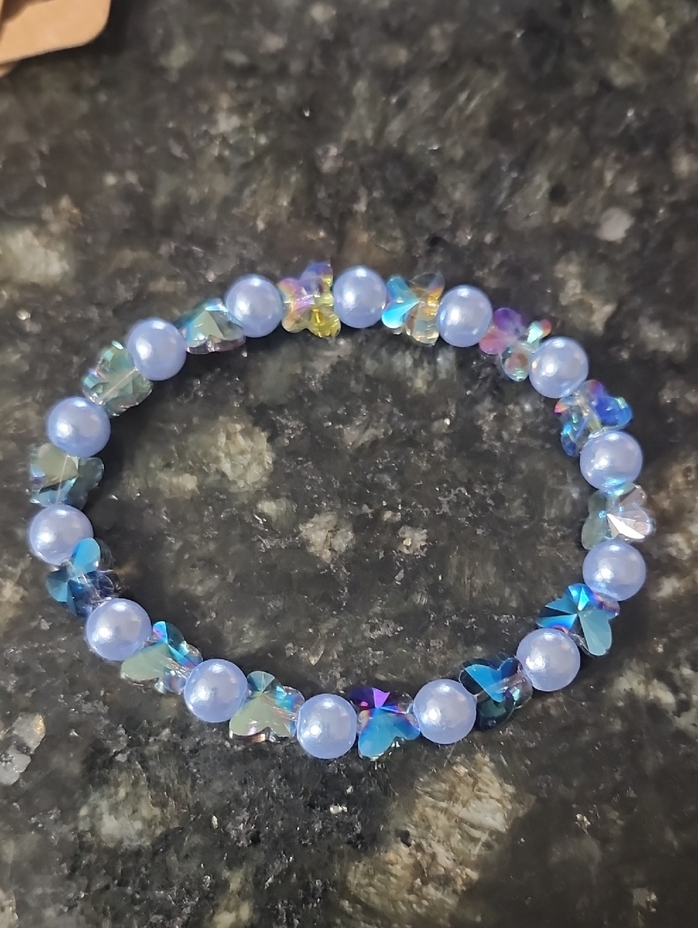 Handmade Blue and Iridescent Butterfly Beaded Bracelet